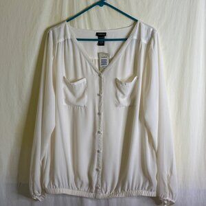 NWT Torrid Harper Women's White Button Front Elastic Hem Blouse Size 0 (L)